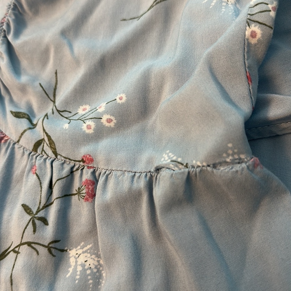 Blue Ruched Maxi Sundress with Flutter Cap Sleeves - Picture 6 of 6